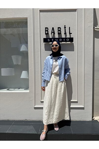 Babil Butik TD3682 Kısa Kadın Gömlek Bebek Mavi