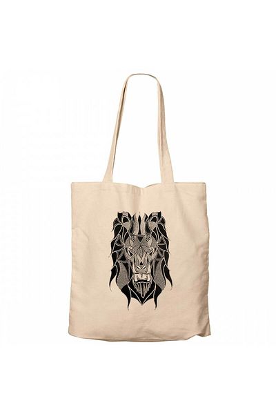 Z zepplin Lion Mosaic Cream Zippered Cloth Bag Gabardine