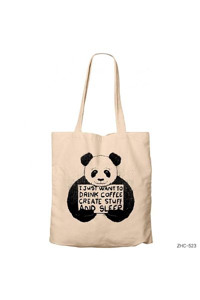 Z zepplin Cute Panda Cream Zippered Cloth Bag Gabardine
