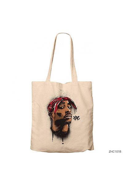 Z zepplin Tupac Shakur Cartoon Artwork Cremă Geantă din pânză cu fermoar Gabardine