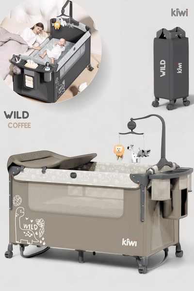 Kiwi Wild 3in1 Anne Yanı Park Yatak Katlanır Beşik, Tekerlekli, Yan Açılır