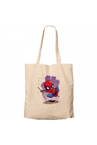 Z zepplin Spiderman Cartoon Cream Zippered Cloth Bag Gabardine