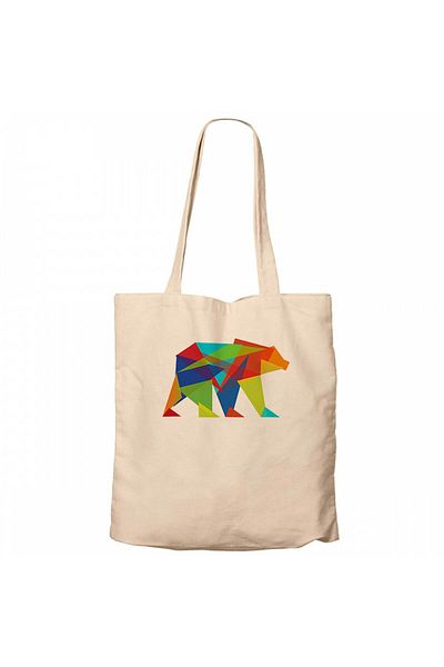 Z zepplin Bear Color Mosaic Cream Zippered Cloth Bag Gabardine
