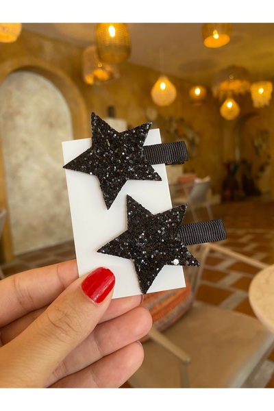 Little Sparkle Co. Siyah Glitter Yıldız Klips Toka Seti 2’li