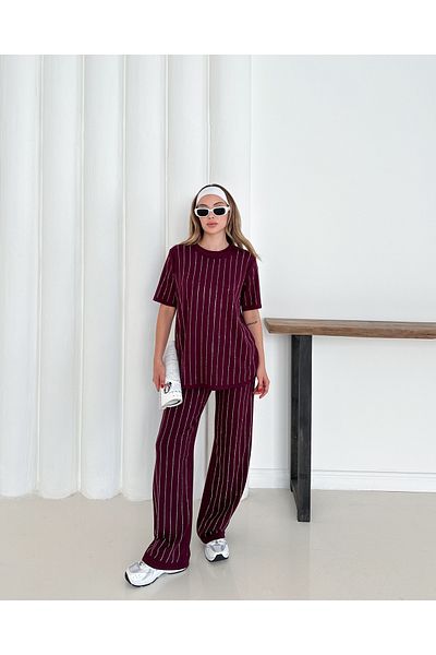 badibadii Women's Diamond Blouse Elastic Waist Trousers Modal Suit 3089 60283231