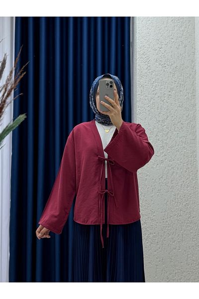 MİHRA STORE Kimono scurt Cupra cu dantelă în față Mironia-MF212 Burgundy