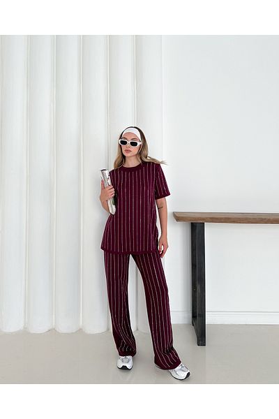 badibadii Women's Diamond Blouse Elastic Waist Trousers Modal Suit 3089 60283231