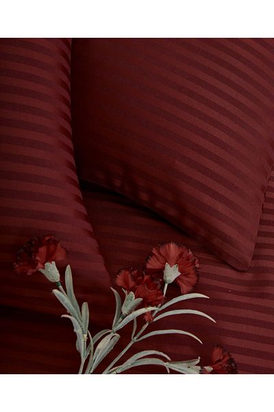 sarra 200-220 Double Striped Satin Bedding Set - Bordo