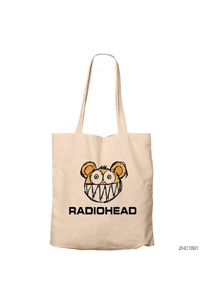Z zepplin Radiohead Kid Bear Cartoon Cream Zippered Cloth Bag Gabardine
