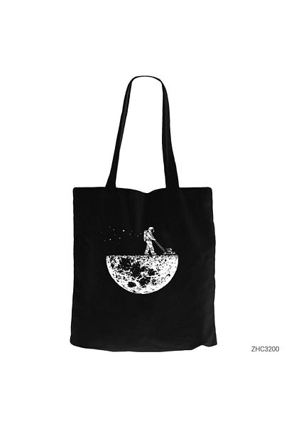 Z zepplin Moon Life Black Zippered Cloth Bag Gabardine