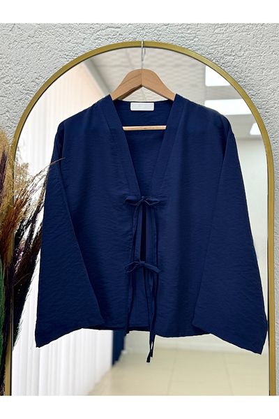 MİHRA STORE Kimono scurt Cupra cu dantelă în față Mironia-MF212 Bleumarin