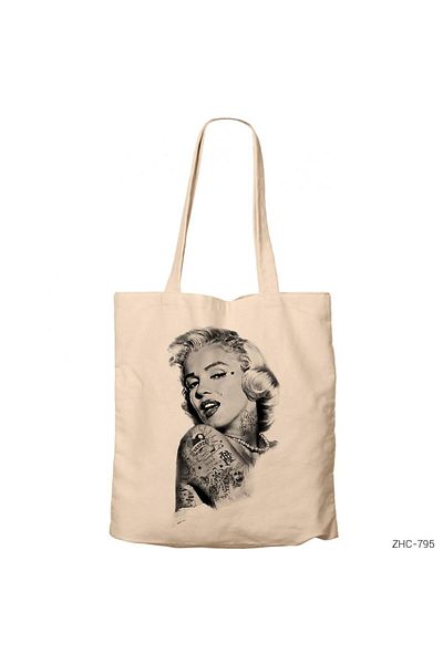 Z zepplin Geantă din pânză cu fermoar Marilyn Monroe Tattoo Cream Gabardine