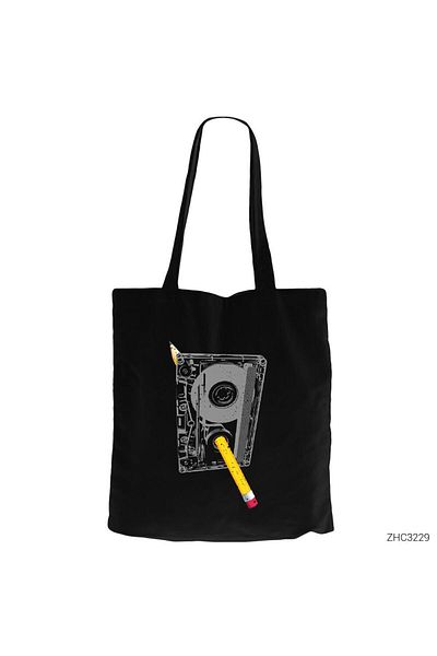 Z zepplin Cassette Black Zippered Cloth Bag Gabardine