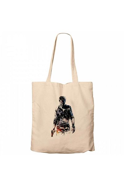 Z zepplin Uncharted 4 Nathan Drake Silhouette Cream Zipper Cloth Bag Gabardine