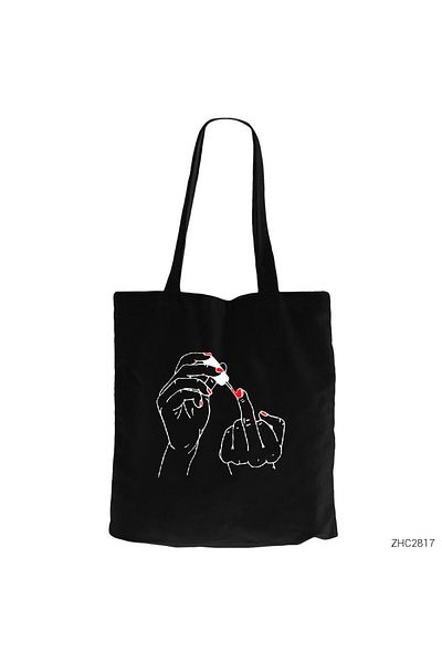 Z zepplin Bad Girl Middle Finger Black Zippered Cloth Bag Gabardine
