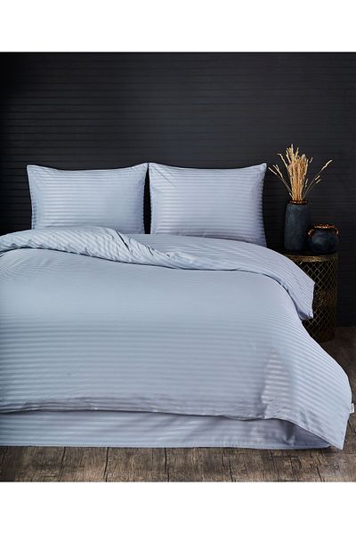 sarra 200-220 Double Striped Satin Bedding Set - Gray