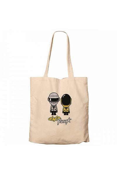 Z zepplin Daft Punk Cartoon Cream Zippered Cloth Bag Gabardine