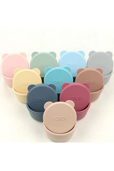 MBB ETİCARET Oioi Mini Bowl with Silicone Lid Set of 2 Mini Bites Deep Blue / Powder Gray