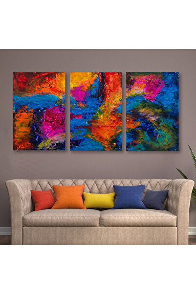 SND ثلاث لوحات قماشية بتصميم مودرن مع برواز ذهبي مجوف