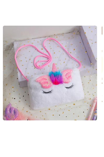 OEM Unicorn fluffy bag 20.5 x 12.5 cm, White