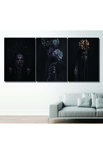 Marktna ثلاث لوحات قماشية بتصميم المرأة مع برواز شامبين مجوف