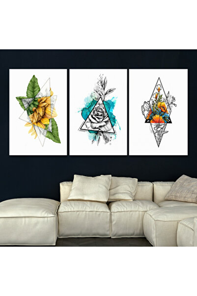 4gdran ثلاث لوحات قماشية بتصميم مودرن مع برواز شامبين مجوف