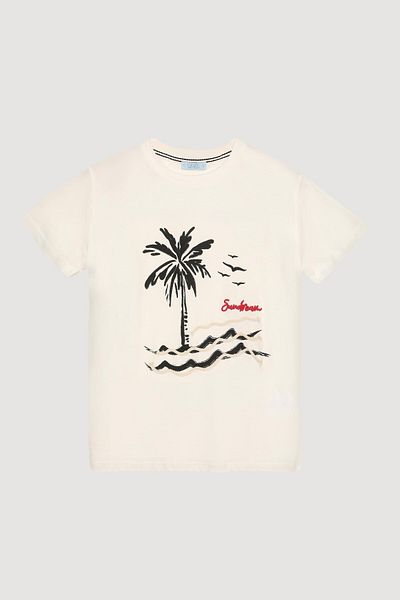 Quzu Print and Embroidery Detailed T-Shirt Ecru
