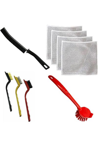 Mena Rise Şirinshop Cleaning Set, 9 Pieces: 3 Brushes, 4 Cloths, 1 Long Brush, 1 Dish