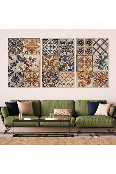 4gdran ثلاث لوحات قماشية مودرن بتصميم زخارف مع برواز خشبي مخفي