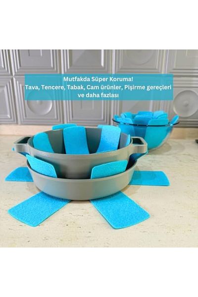 Mena Rise Şirinshop 12 Pieces Pot and Pan Protector Organizer Anti-Scratch Set Turquoise 1108107