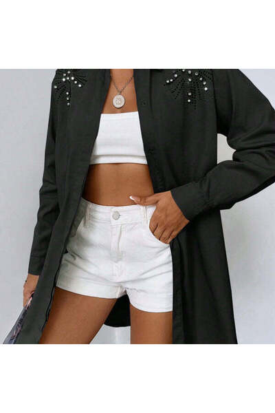 StreetWear Outlet Women's Elegant Shirt With Long Sleeves and Rhinestones