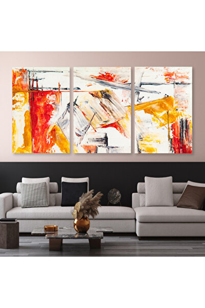 4gdran ثلاث لوحات قماشية بتصميم مودرن مع برواز بني مجوف