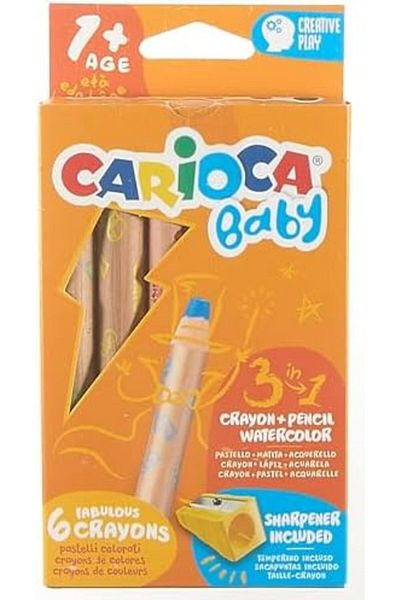 Mena Rise Şirinshop 3 in 1 Jumbo Baby Wooden Crayons Set of 6, Pencil Sharpener Gift 1108107