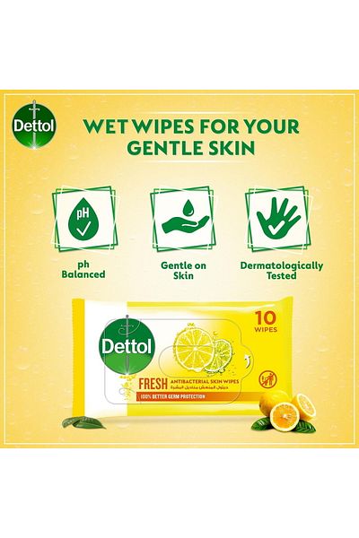 Generic Dettol Fresh Antibacterial Skin Wipes 5 x 10pcs
