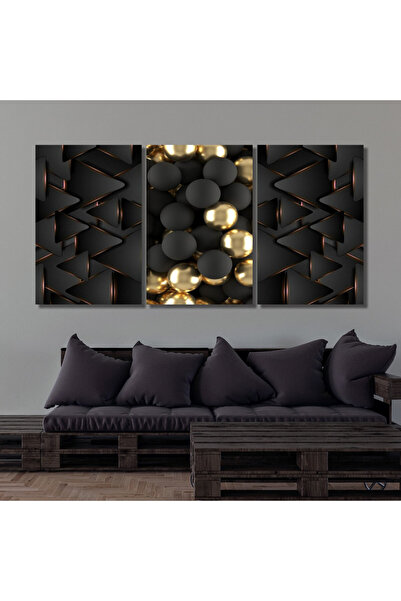 4gdran ثلاث لوحات قماشية بتصميم مودرن مع برواز ذهبي مجوف