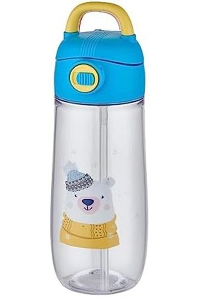 Mena Rise Diyar-Ifırsatshop 550 ml Patterned Children's Water Bottle with Straw, Lockable Lid and Carrying Handle 101715