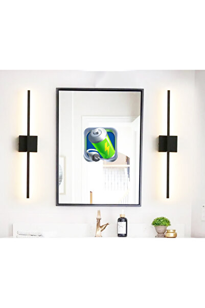 gaziantepavize Şarj Et Kullan Yumato 80 cm Kare Arka Şarjlı Pilli Aplik Siyah Kasa Günışığı Ledli Tablo Ayna-2 Adet