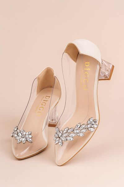 DİGGO Women's Evening Dress Shoes with Stones on the Top and Curved Heel
