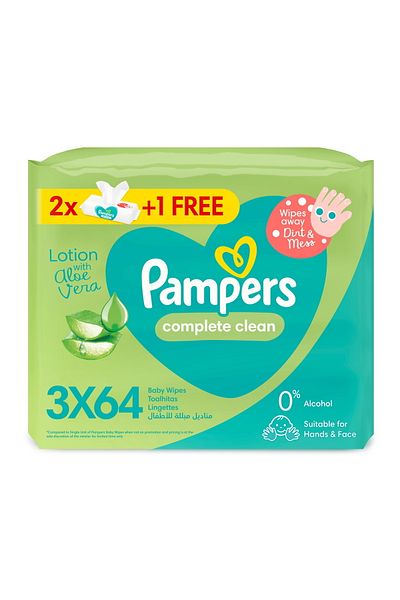 Generic Clean Baby Wipes with Aloe Vera Lotion for Hands & Face 64 pcs 2+1