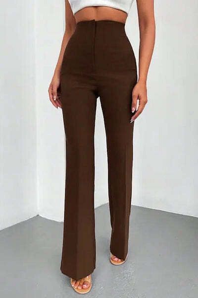 StreetWear Outlet Elegant Women's Pants with High Waist and Straight Leg, Solid Color