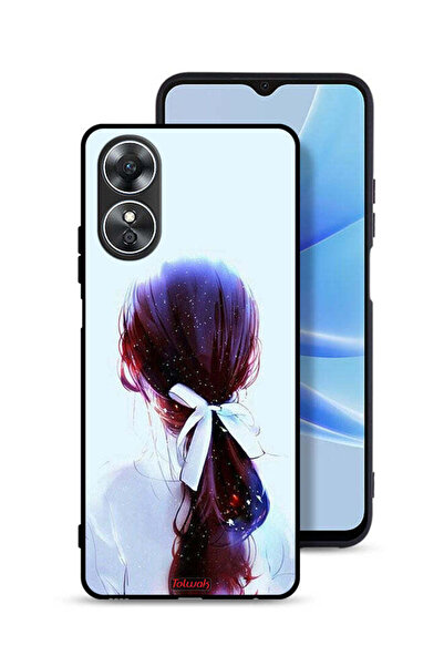Tolwak غطاء حماية Oppo A17 بتصميم ربطة شعر مع رباط شعر وفن فتاة