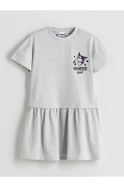 LC Waikiki Quality Parts from Celebi Store |   Gray Crew Neck Kuromi Printed Girl's Dress