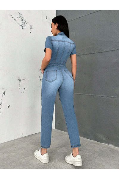 StreetWear Outlet Salopetă din denim pentru femei, efect spălat cu croială slim fit