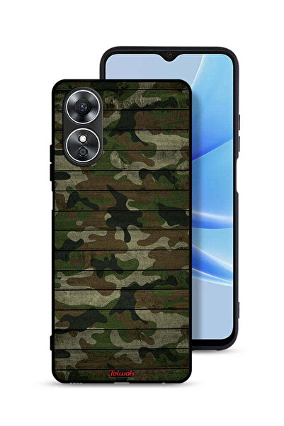 Tolwak Oppo A17 Protective Case Cover Camouflage Wooden Pattern