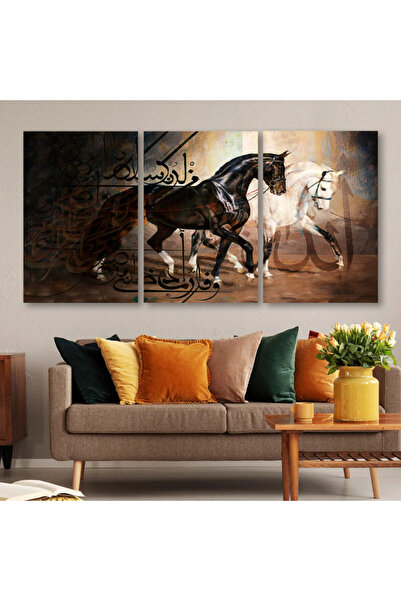 4gdran ثلاث لوحات قماشية مودرن بتصميم حصان مع برواز أسود مجوف