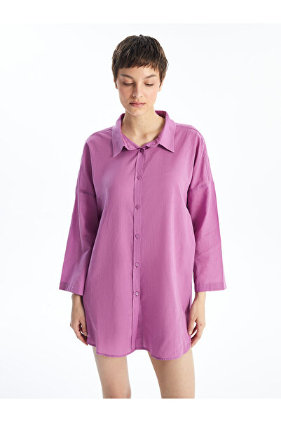 LC Waikiki Peak New Season Shirt Collar Solid Long Sleeve Women's Beach Dress