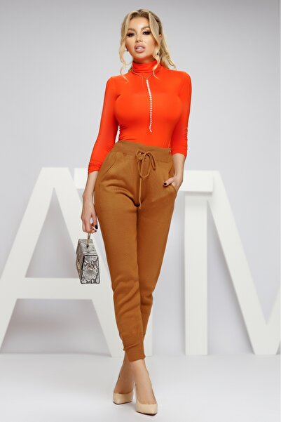 Atmosphere Fashion Pantaloni maro tricotați