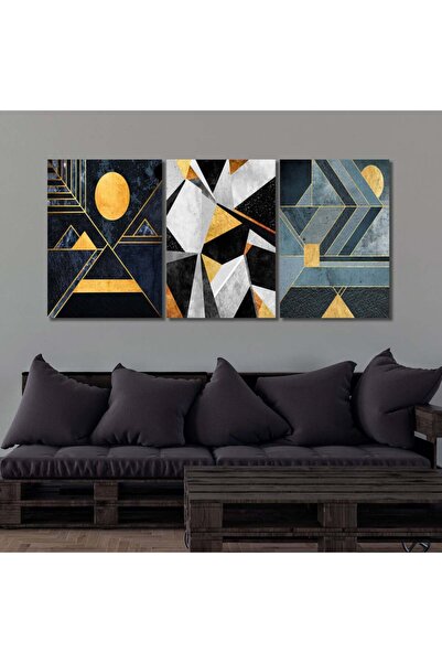 4gdran ثلاث لوحات قماشية بتصميم رسم هندسي مع برواز خشبي مخفي