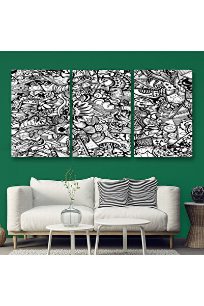 SND ثلاث لوحات قماشية بتصميم تجريدي مودرن مع برواز فضي مجوف