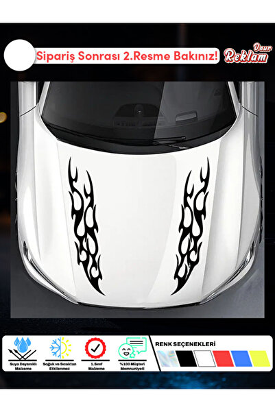 Onur Reklam Sarı Çift Alev Desenli Motor Kaputu Sticker – Suya Dayanıklı Büyü...